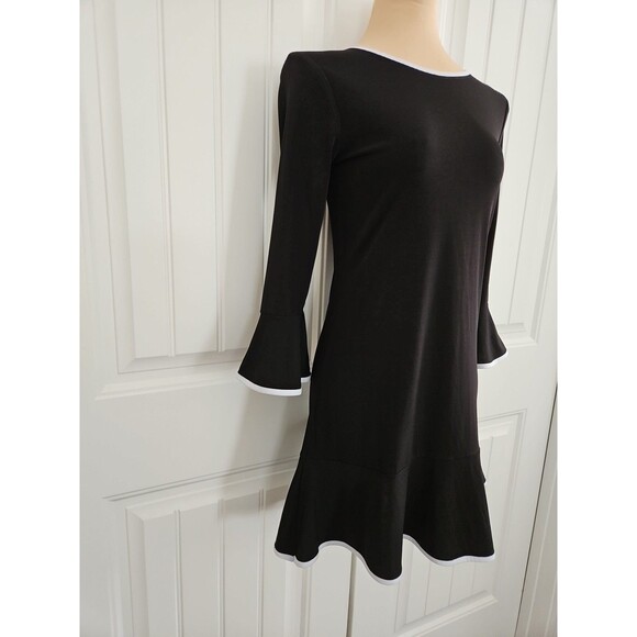 MICHAEL Michael Kors Flounce Dress Black w/ White Trim Bell Sleeves XS - Picture 2 of 9